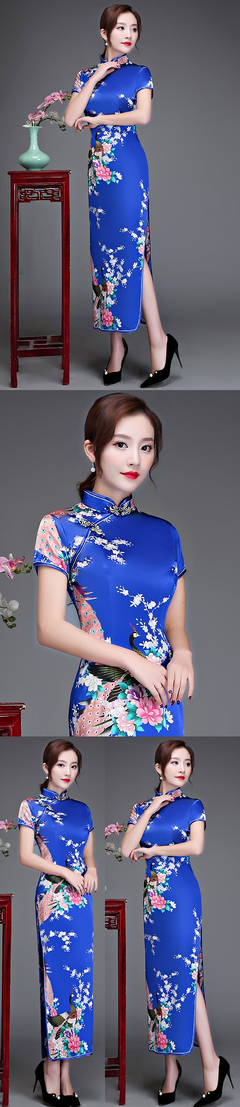 Short-sleeve Long-length Silky Cheongsam (RM)