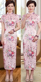 Short-sleeve Long-length Silky Cheongsam (RM)