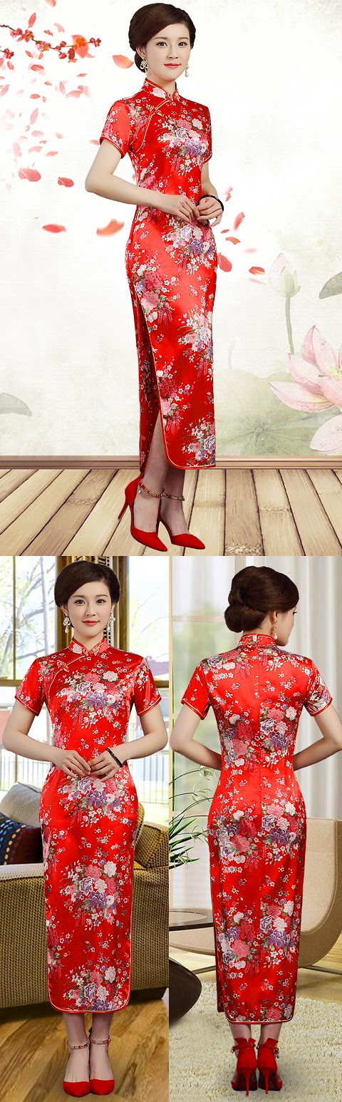 Short-sleeve Long-length Silky Cheongsam (RM)