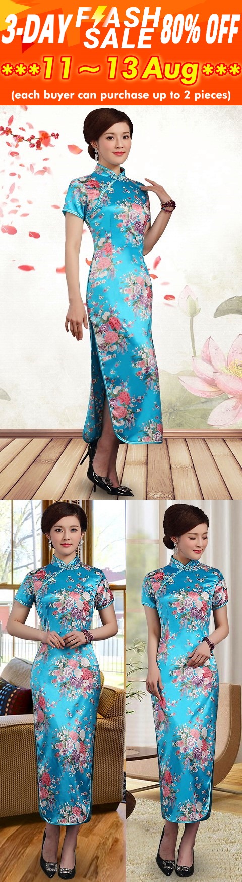 Short-sleeve Long-length Silky Cheongsam (RM)