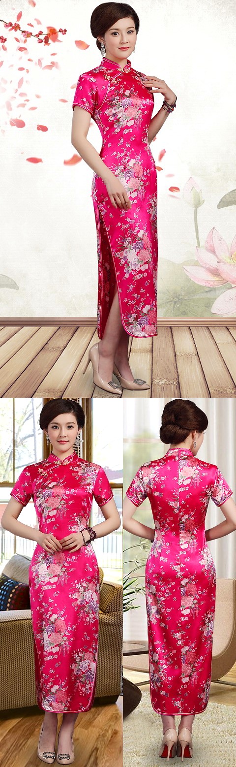 Short-sleeve Long-length Silky Cheongsam (RM)