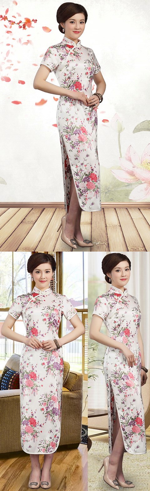 Short-sleeve Long-length Silky Cheongsam (RM)