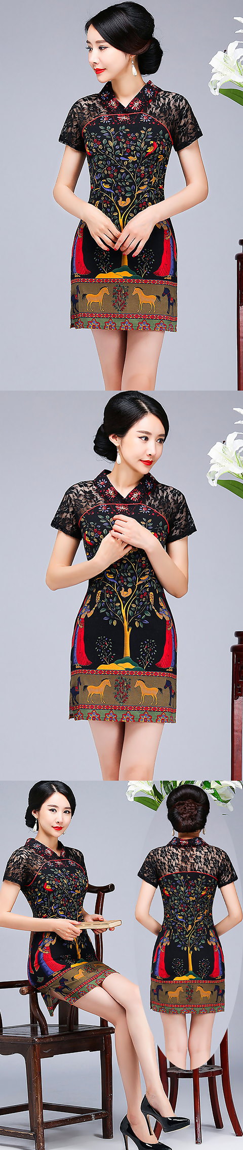 Exquisite Gauze Ethnic Printing Cheongsam (RM)