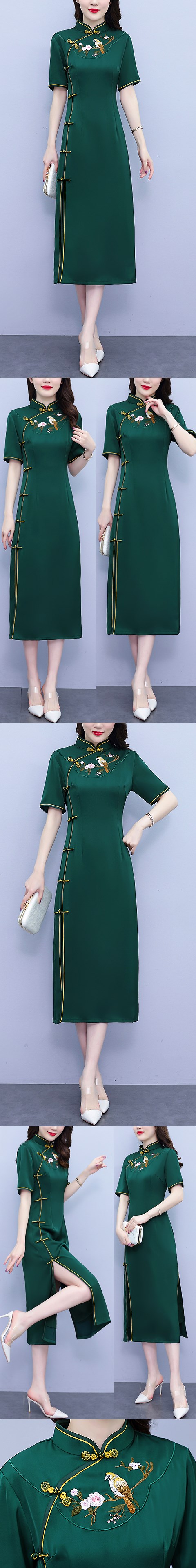 Short-sleeve Long-length Embroidery Cheongsam (RM)