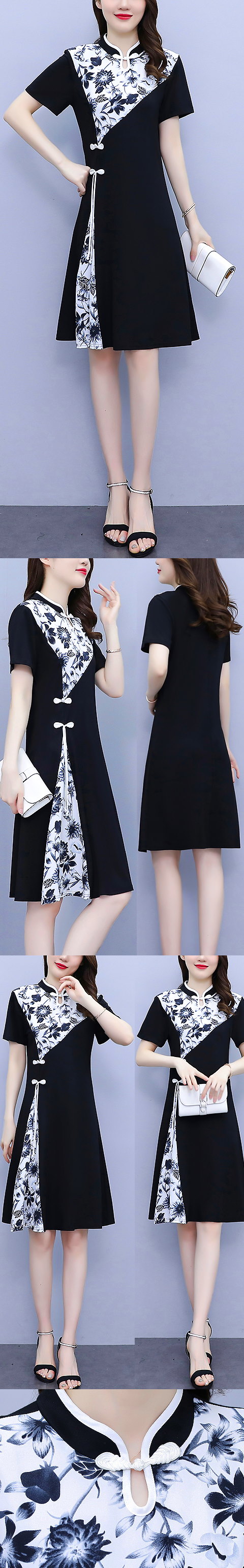 Modernized Short-sleeve Mid-length Cheongsam (RM)