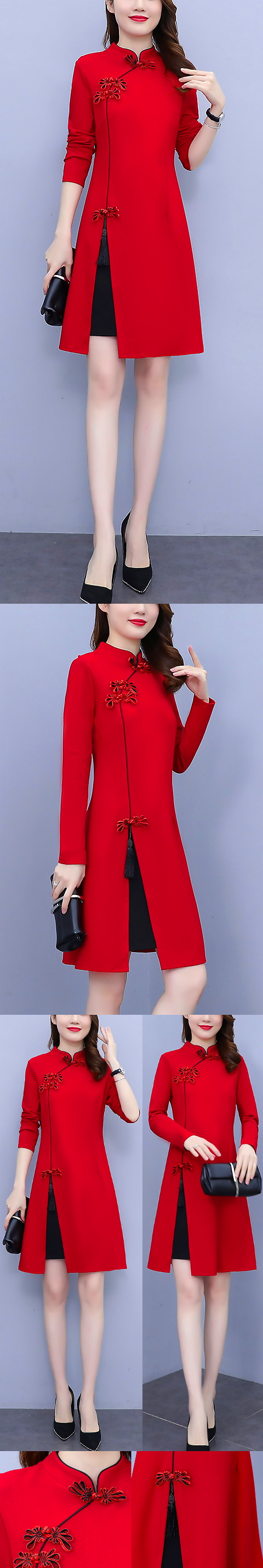 Modernized Long-sleeve Mid-length Cheongsam (RM)