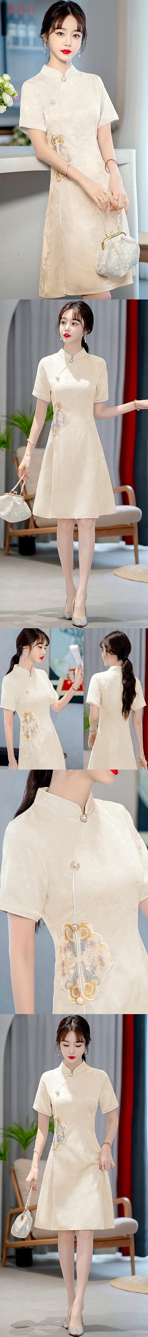 Modernized Short-sleeve Jacquard Mid-length Cheongsam (RM)