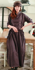 Ethnic Long-sleeve Standing Collar Loose Dress (CM)