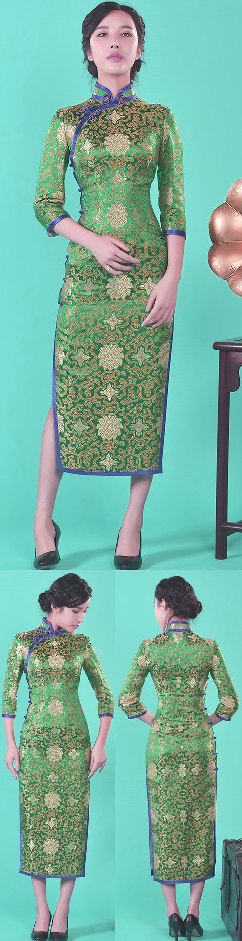 3/4-sleeve Long-length Cheongsam (CM)