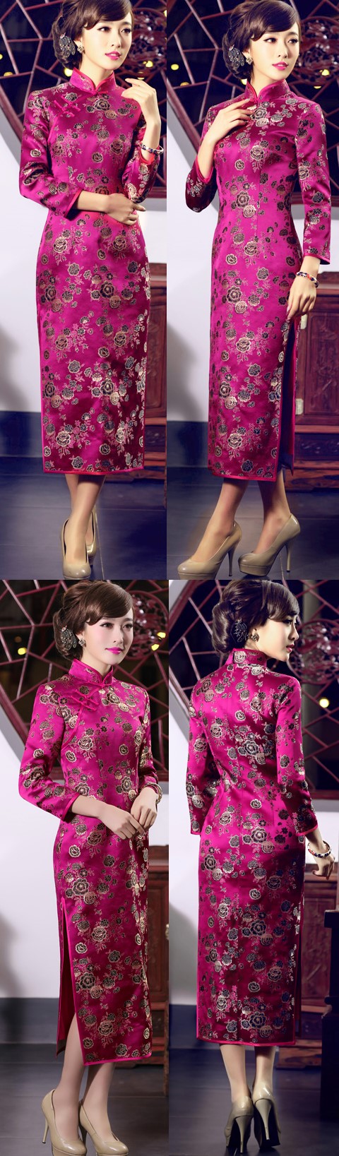 3/4-sleeve Long-lenthg Cheongsam (CM)