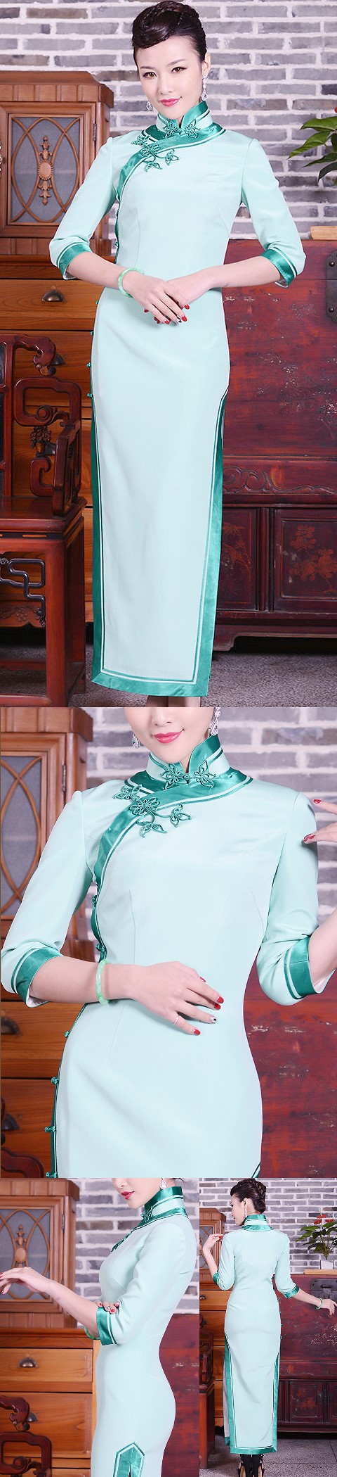 3/4-sleeve Long-length Cheongsam (CM)