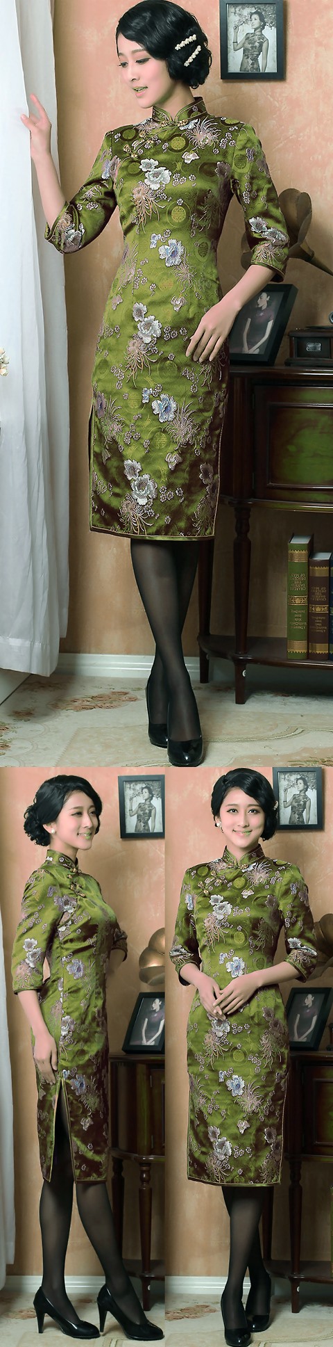 Long-sleeve 3/4-length Cheongsam (CM)