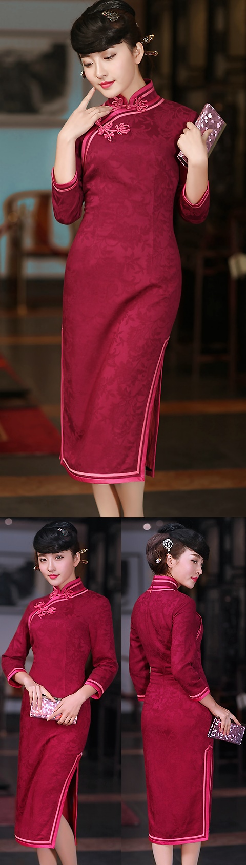 3/4-sleeve Long-length Cheongsam (CM)