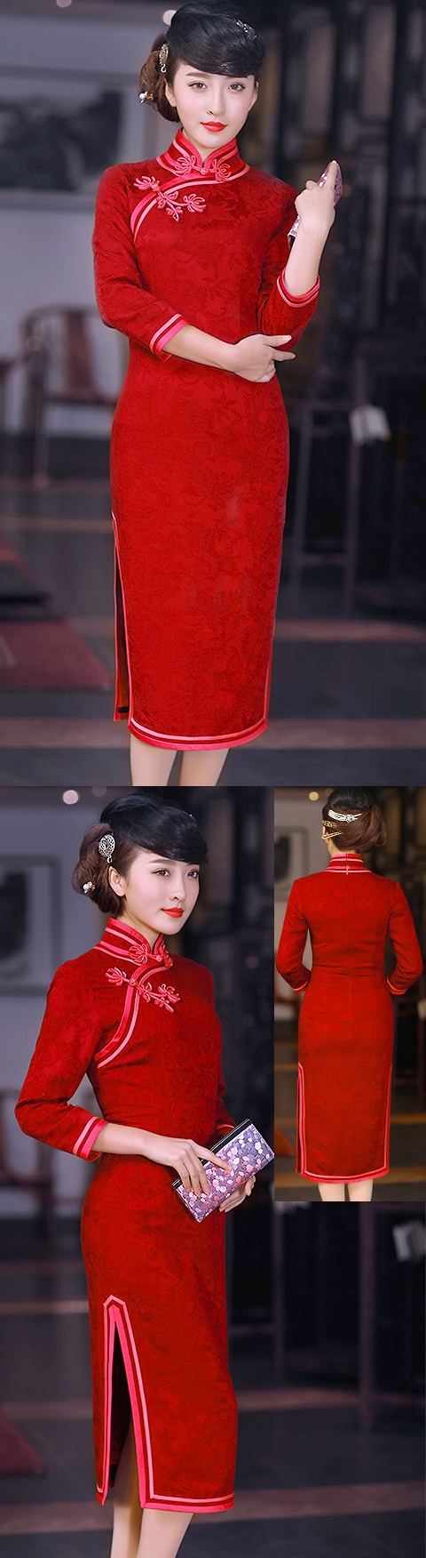 3/4-sleeve Long-length Cheongsam (CM)