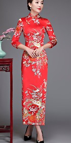 3/4-sleeve Long-length Cheongsam (CM)