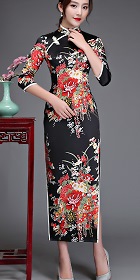 3/4-sleeve Long-length Cheongsam (CM)