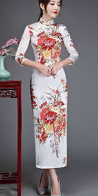 3/4-sleeve Long-length Cheongsam (CM)