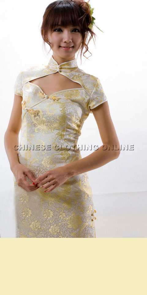 Cup-sleeve Diamond Neckline Long-length Cheongsam (CM)