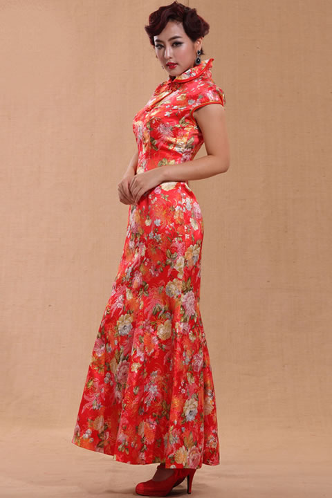 Cup-sleeve Long-length Fishtail Cheongsam (CM)