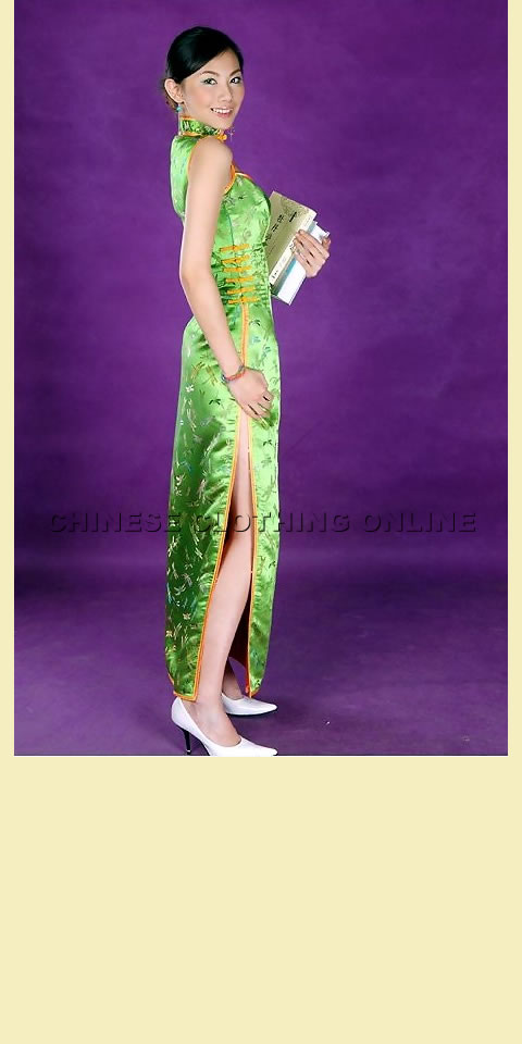 Sleeveless Triangular Neckline Long-length Cheongsam (CM)