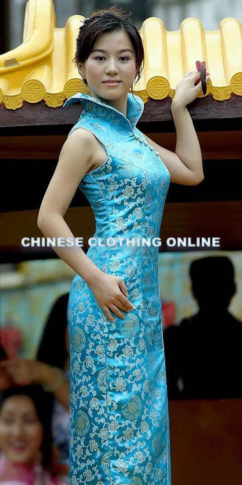 Sleeveless Foldable High Collar Front Slit Long-length Cheongsam (CM)