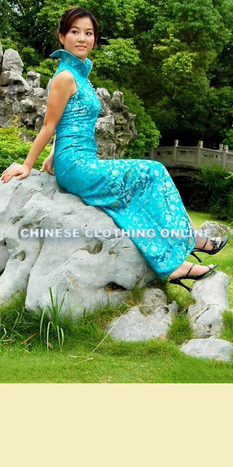 Sleeveless Foldable High Collar Front Slit Long-length Cheongsam (CM)