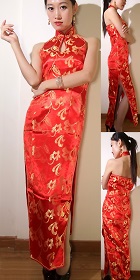 Cut-in Shoulders Bareback Long-length Cheongsam (CM)