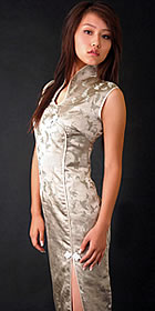 Sleeveless High Collar Front Slit Long-length Cheongsam (CM)