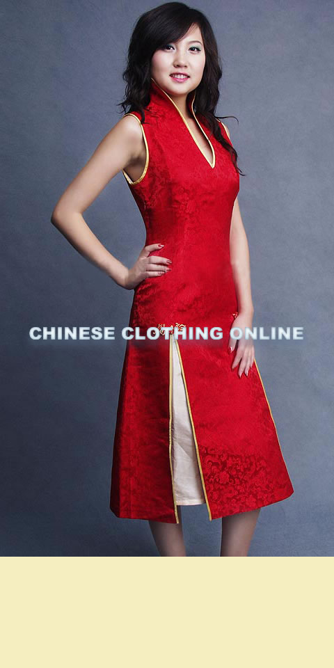 Sleeveless V-neck Long-length Cheongsam (CM)