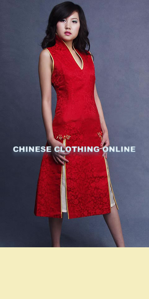 Sleeveless V-neck Long-length Cheongsam (CM)