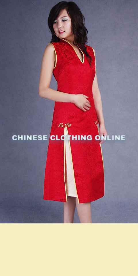 Sleeveless V-neck Long-length Cheongsam (CM)