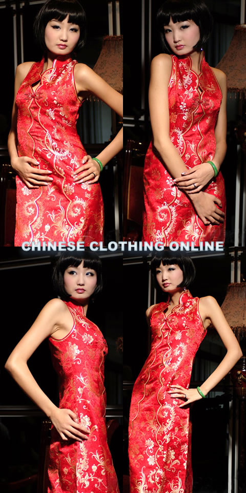 Cut-in Shoulders V-neck Long-length Cheongsam (CM)