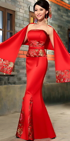 Bare Shoulders Fishtail Cheongsam w/ Scarf (CM)