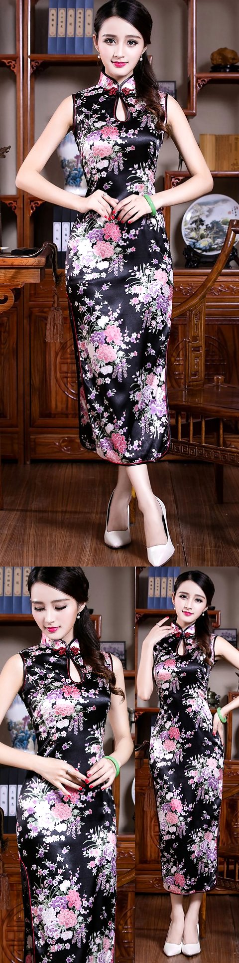 Sleeveless Long-length Floral Cheongsam (RM)