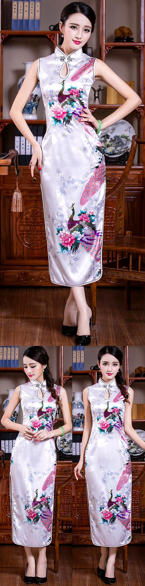 Sleeveless Long-length Peacock Cheongsam (RM)