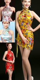 Cut-in Shoulders Bareback Mid-length Cheongsam (CM)