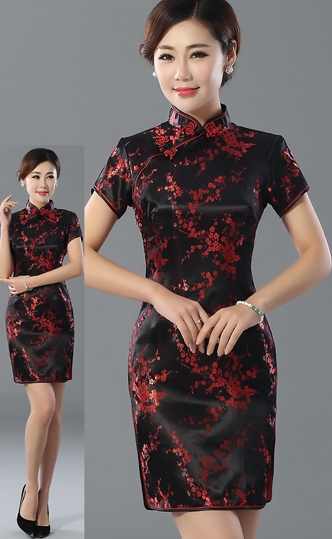 Short-sleeve Short Brocade Cheongsam Dress