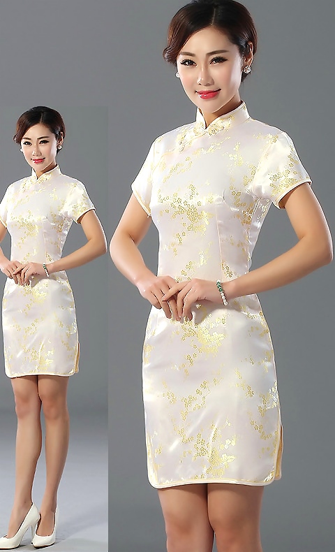 Short-sleeve Short Brocade Cheongsam Dress