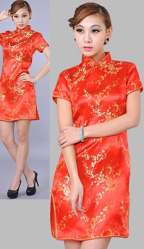 Short-sleeve Short Brocade Cheongsam Dress