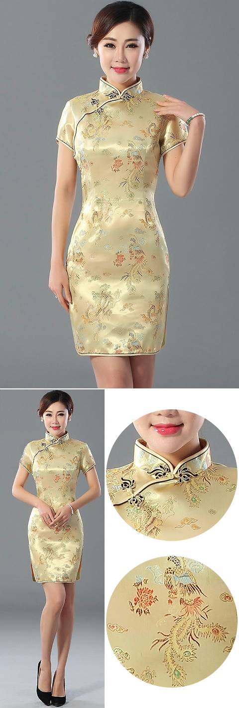 Short-sleeve Short Brocade Cheongsam Dress