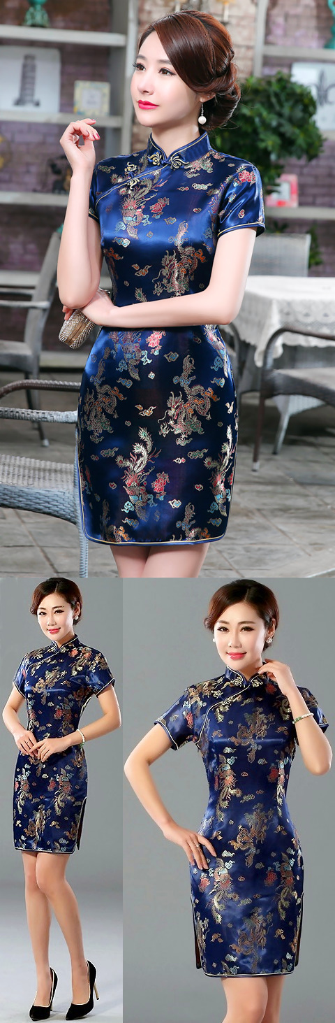 Short-sleeve Short Brocade Cheongsam Dress