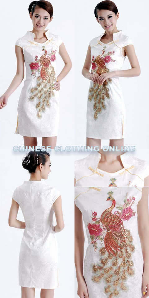 Cup-sleeve Short-length Phoenix Embroidery Cheongsam (RM)