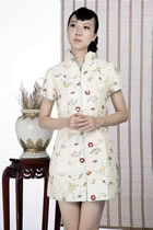 Short-sleeve Floral Embroidery Mini Cheongsam Dress (Light Gold)