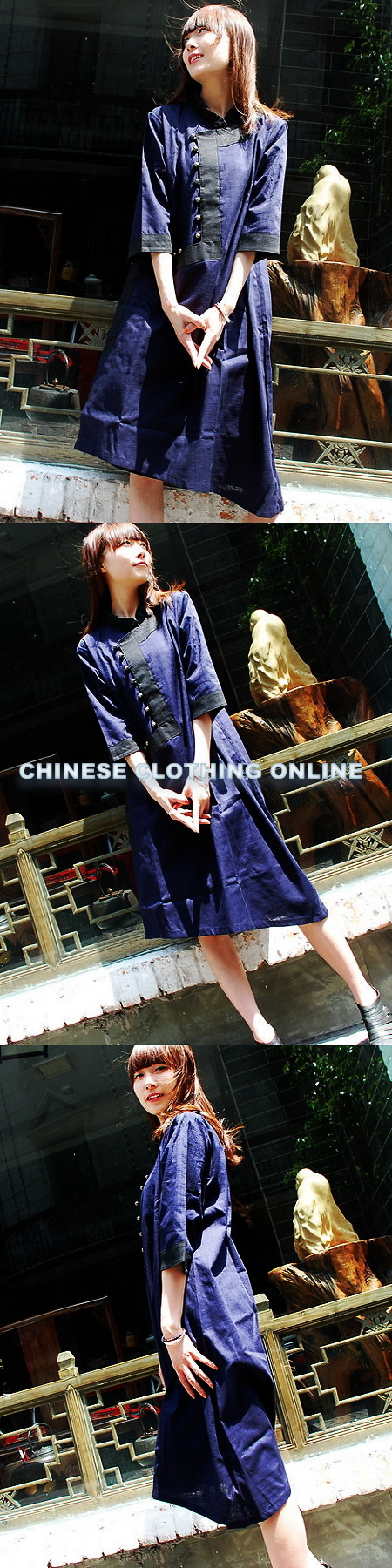 Ethnic 3/4-sleeve Z-lapel Loose Dress (CM)