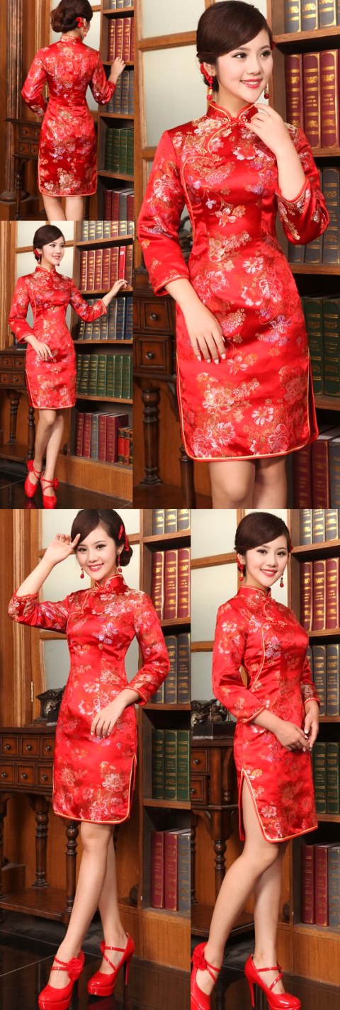 3/4-sleeve Mid-length Cheongsam (CM)