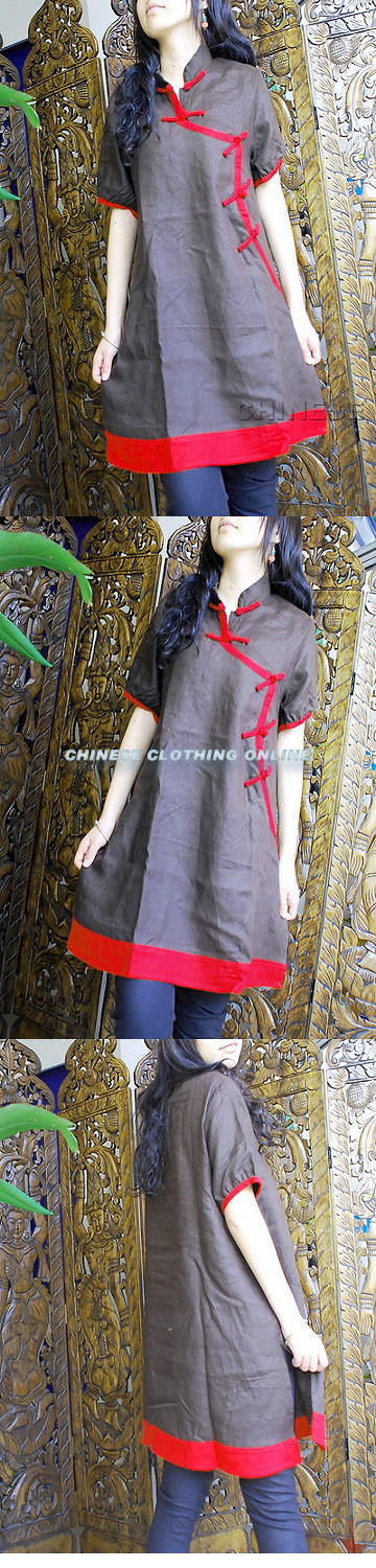 Ethnic Short-sleeve Eye-catching Piping Loose Dress (CM)