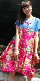 Ethnic Short-sleeve Printing Patch Puff Dress (CM)