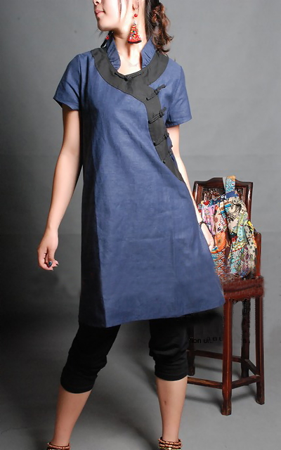Ethnic Short-sleeve Archaized Loose Dress (CM)