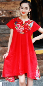 Ethnic Floral Printing Patches A-line Dress (CM)