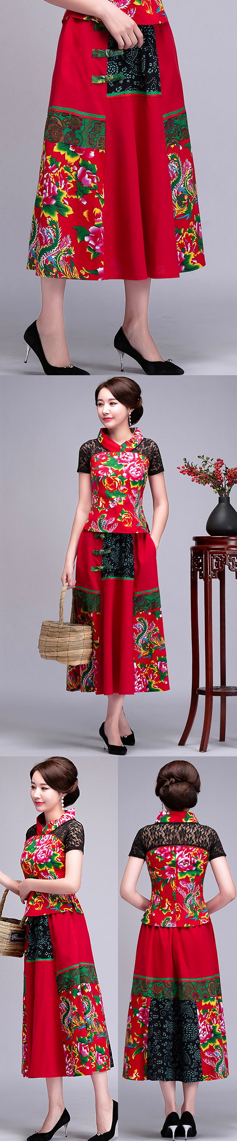 Ethnic Linen Patching Fabric Long Skirt (RM)